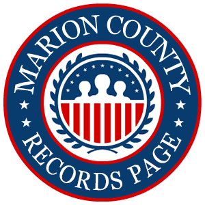 A round, red, white, and blue logo with the words 'Marion County Records Page' in relation to the state of Oregon.